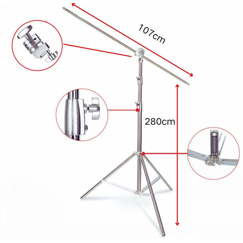 Tripé grande de aço inoxidável, 2,8m, suporte de luz dobrável, perna mágica