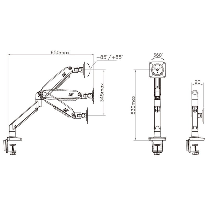Novo braço de mola a gás f100a, suporte para monitor de tela de 22-35 polegada