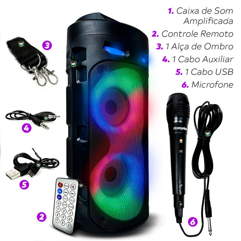 Caixa de Som Amplificada Bluetooth Portátil e Microfone Karaokê