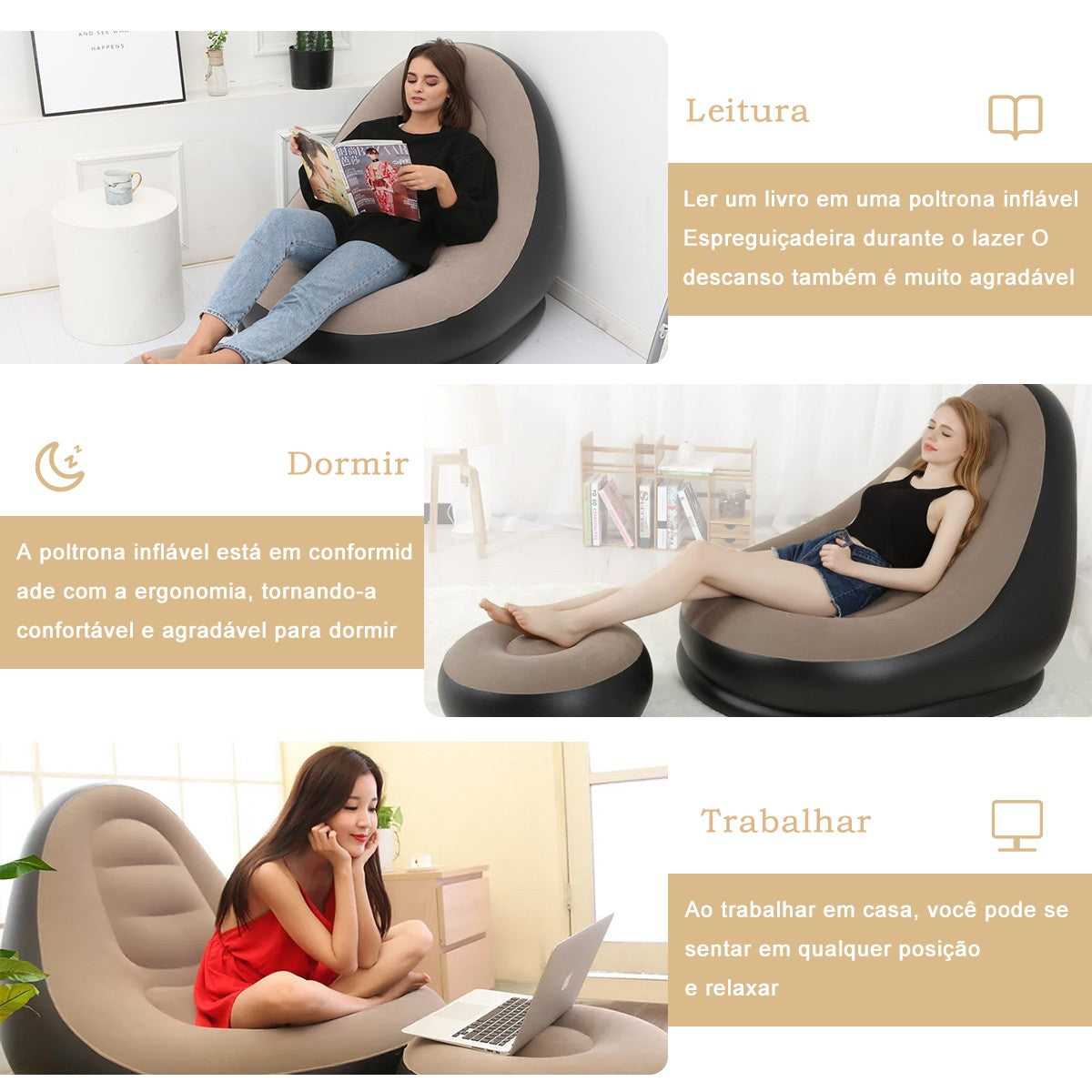 Sofá inflável, reclinável, adequado para almoço e descanso ao ar livre, com