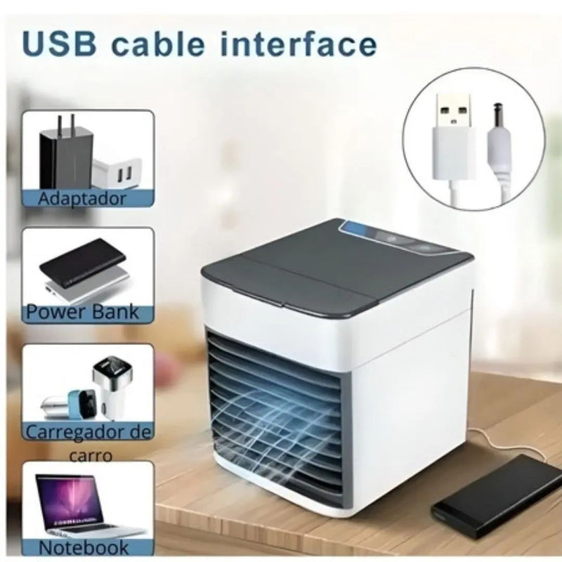 Mini Climatizador Ar Condicionado Umidificador Portátil USB Compacto Eficiente