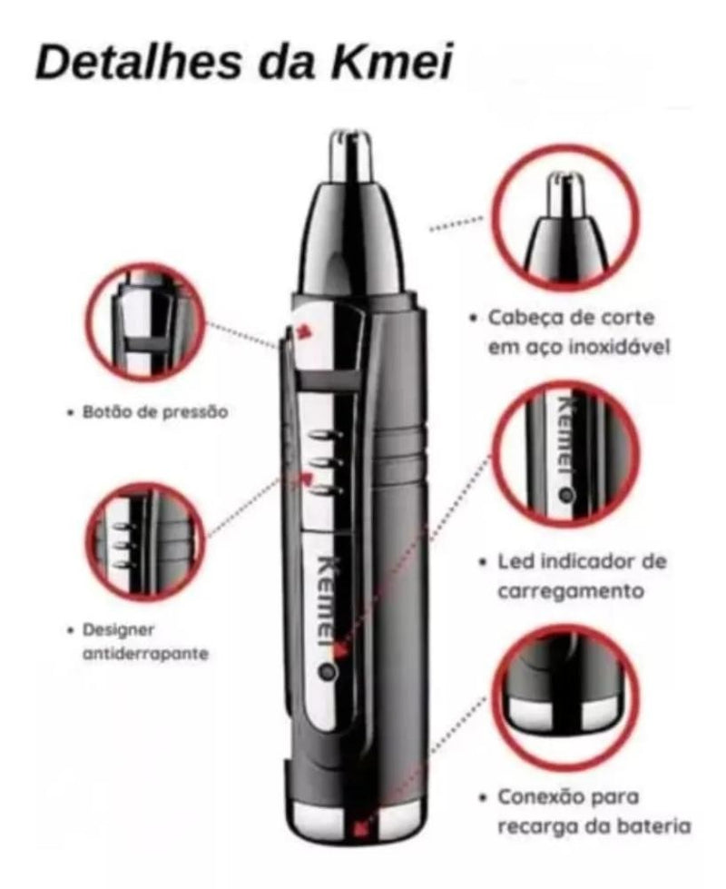 Máquina Recarregável para Barba Pêlos Nariz Sobrancelha Orelha Costeleta KM-6
