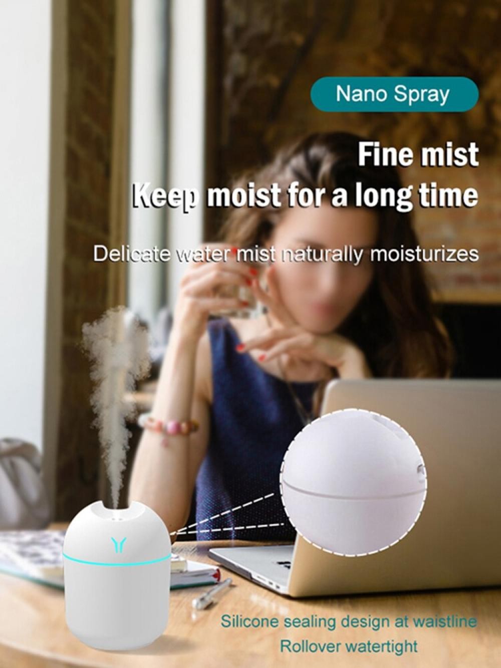 Umidificador de Ar Inteligente Pequeno, Máquina Aromaterapia, 250ml, Mini, Gran