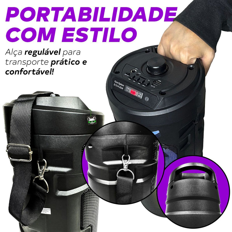 Caixa de Som Amplificada Bluetooth Portátil e Microfone Karaokê