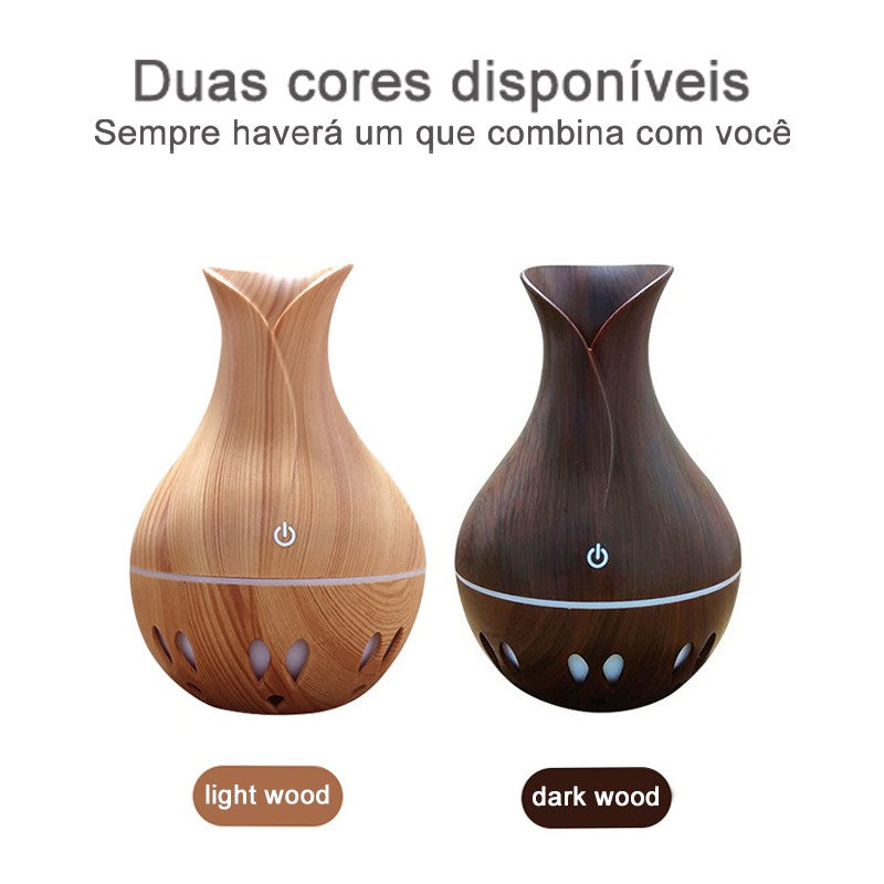 Mini Umidificador Aromatizador Vaso Ambientes USB Tipo Madeira UM036