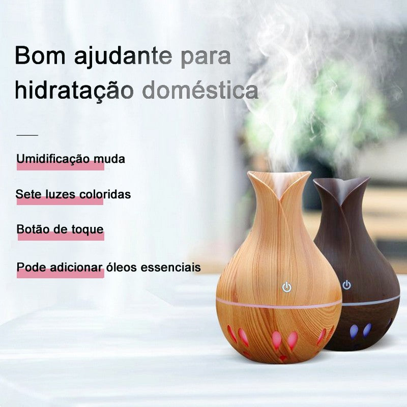 Mini Umidificador Aromatizador Vaso Ambientes USB Tipo Madeira UM036