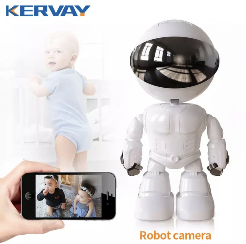 Câmera de segurança IP robótica 1080P, câmera de segurança 360 ° WiFi, sem