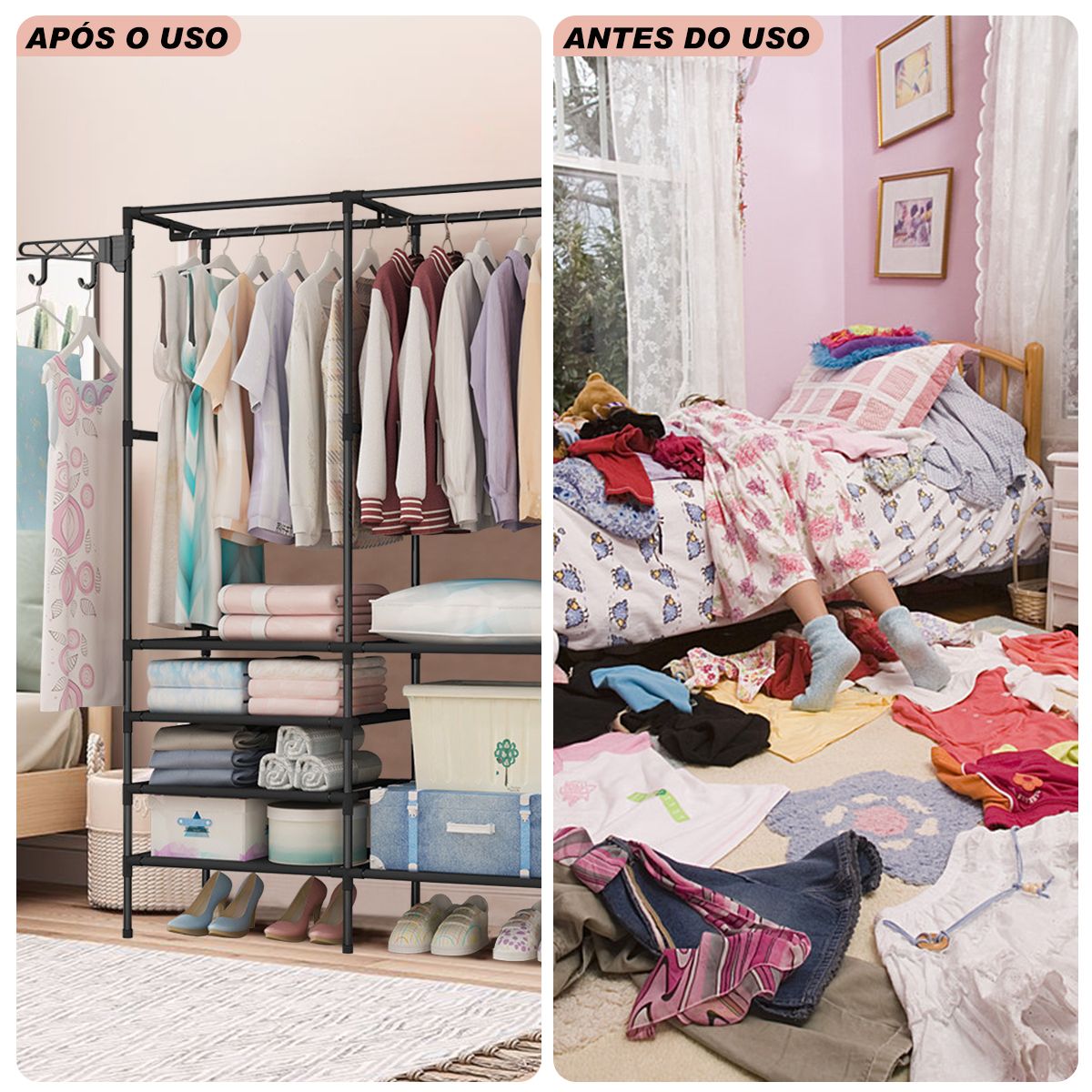 Rack Sapateira Arara Guarda Roupa Portatil Arara Multifuncional Sapato Oraganiza