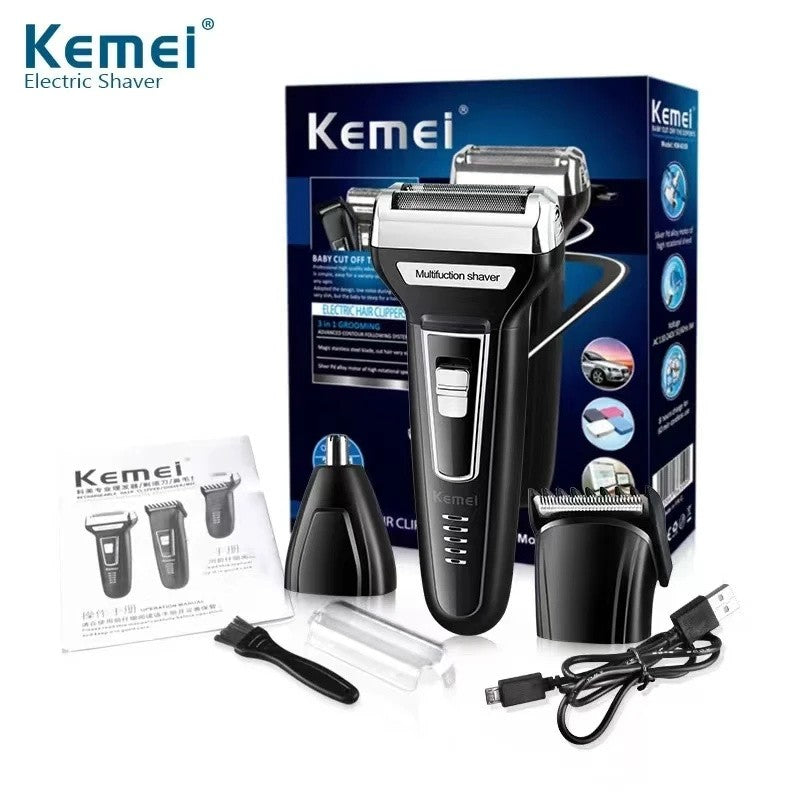Kemei Multi funcional Impermeável 3-em-1 Beleza Set Faca Cabeça USB Barba Barbea