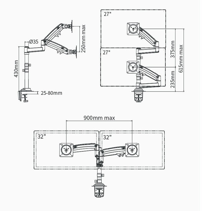 Suporte de mesa para monitor de TV LCD NB H180 FP-2, Mola a Gás, Full Motion, B