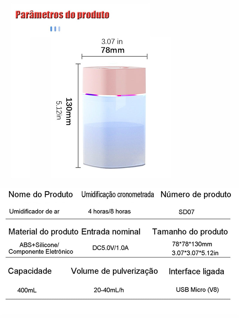 Purificador De Ar E Difusor Ambiente Com Umidificação Silenciosa Ultrassônica