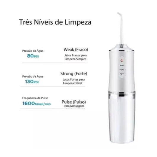 Irrigador Dental Oral Elétrico 3 Modos Fio Dental Portátil Recarregável USB 2