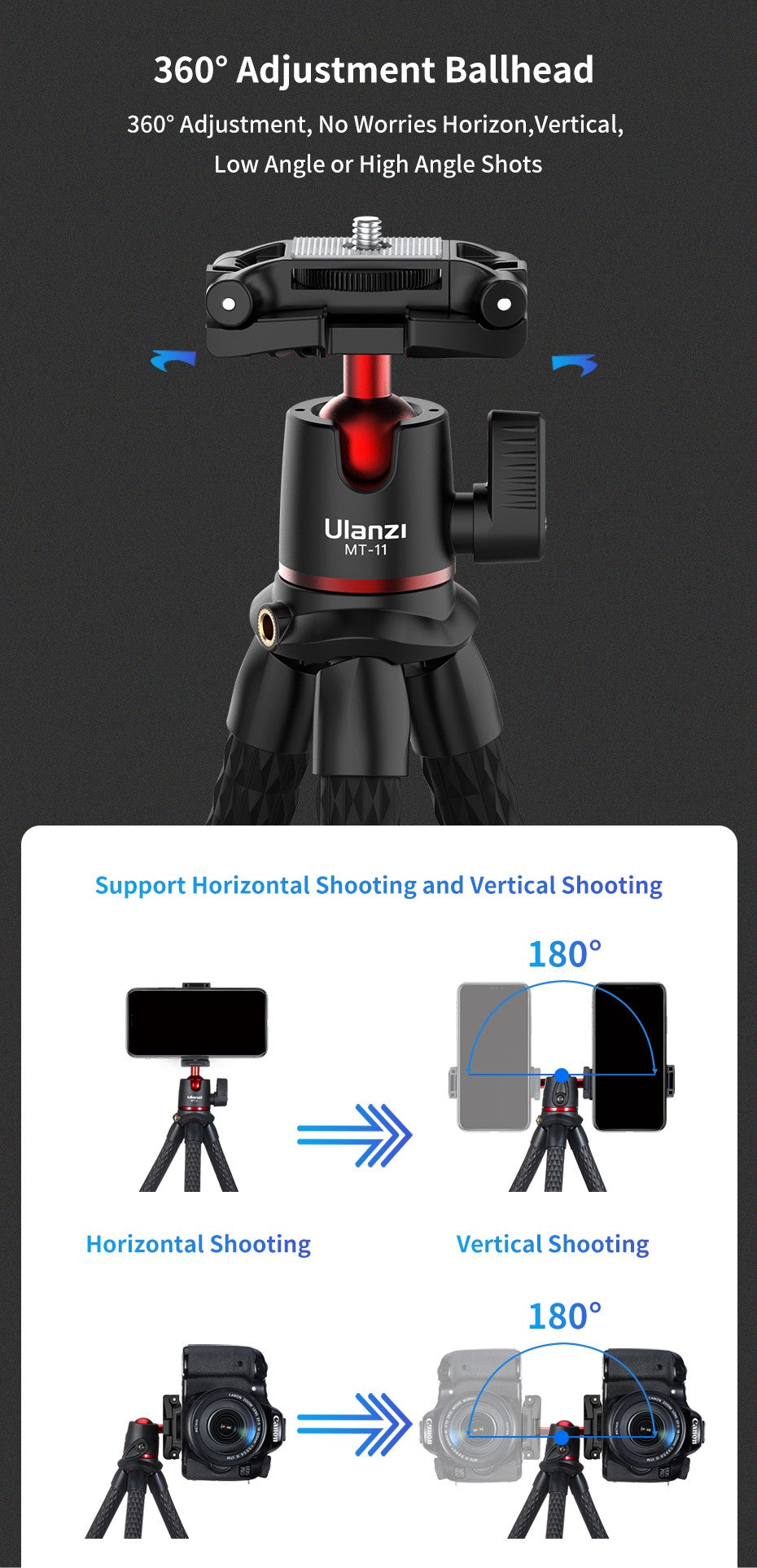 Ulanzi MT-11 polvo flexível mini tripé para gopro iphone smartphone dslr câme