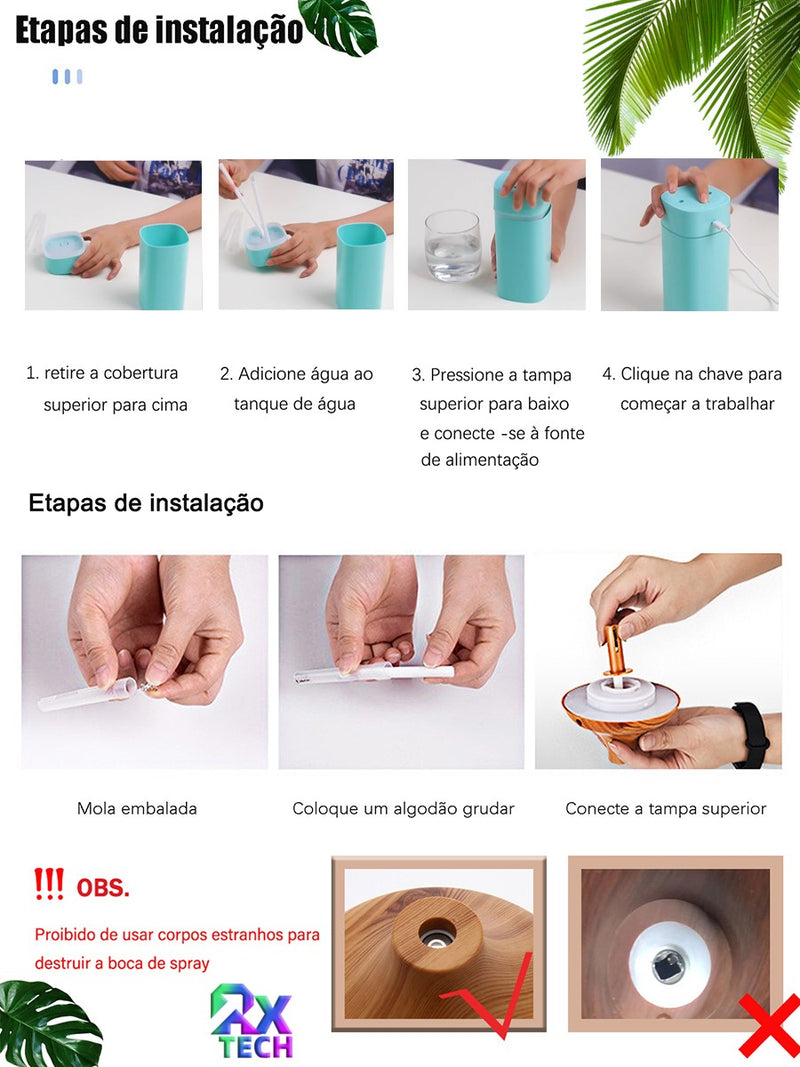 Umidificador De Ar Difusor Aromatizador Com Capacidade 600ml E Luzes Coloridas L