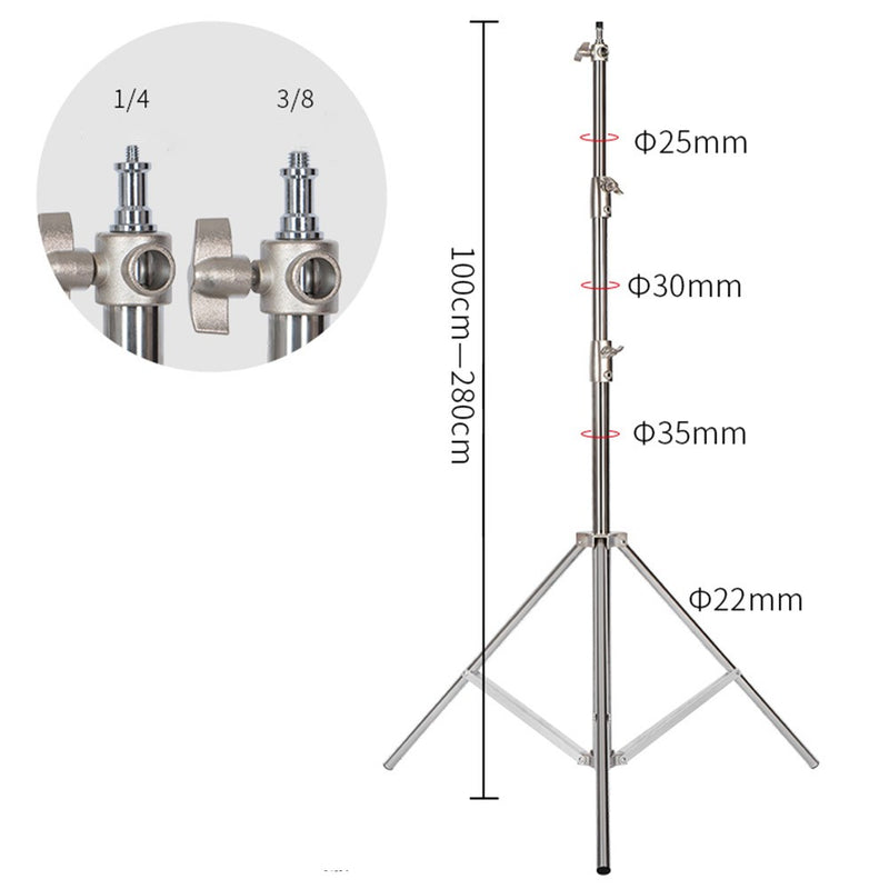 Tripé grande de aço inoxidável, 2,8m, suporte de luz dobrável, perna mágica
