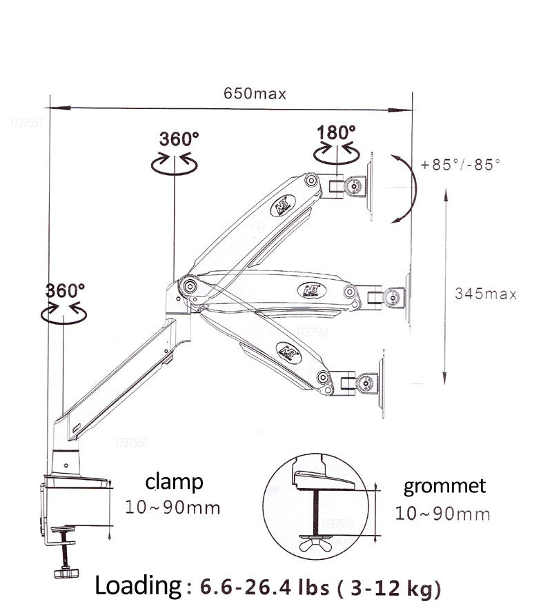 Novo braço de mola a gás f100a, suporte para monitor de tela de 22-35 polegada