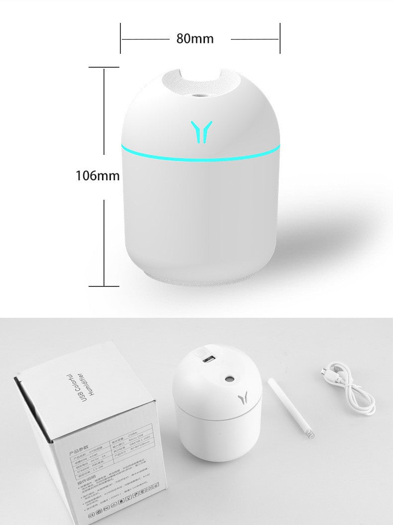 Mini Umidificador de Ar USB com Lâmpada LED Color, Difusor De Óleo Essencial,