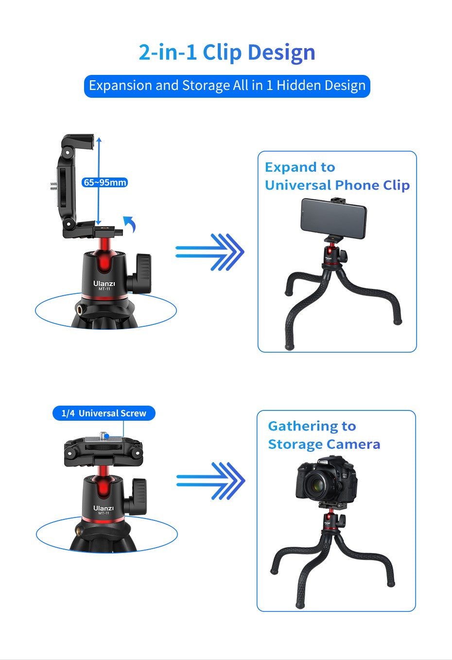 Ulanzi MT-11 polvo flexível mini tripé para gopro iphone smartphone dslr câme