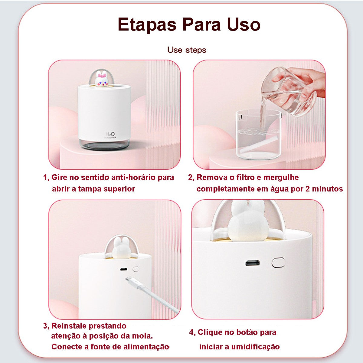 Mini Umidificador De Ar Ultrassônico Difusor Escrito?rio ?Aromatizador Usb Coel