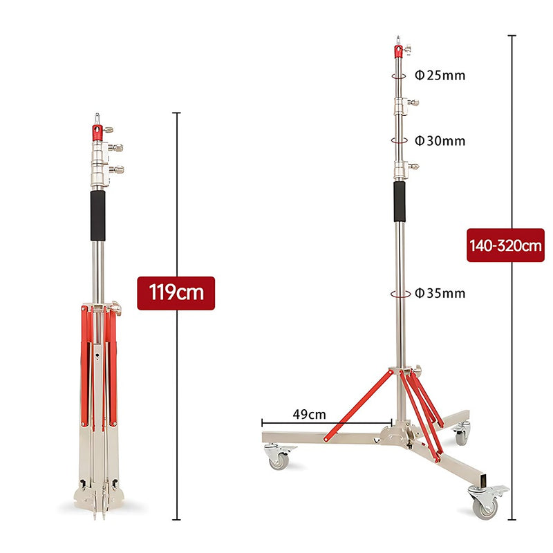 Tripé grande de aço inoxidável, 2,8m, suporte de luz dobrável, perna mágica