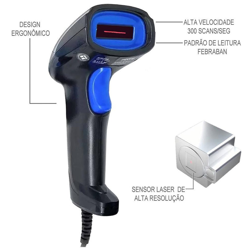 Leitor para Boletos, EAN, UPC FEBRABAN com Fio 5V - Exbom