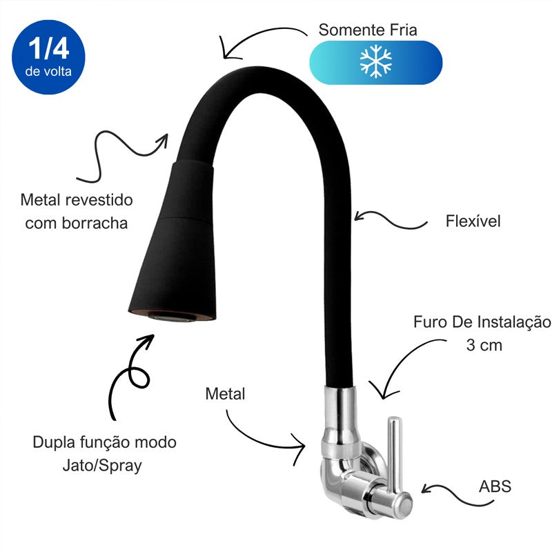Torneira Flexivel Cozinha Gourmet Bico Dupla Função Spray / Chuveirinho Cromad