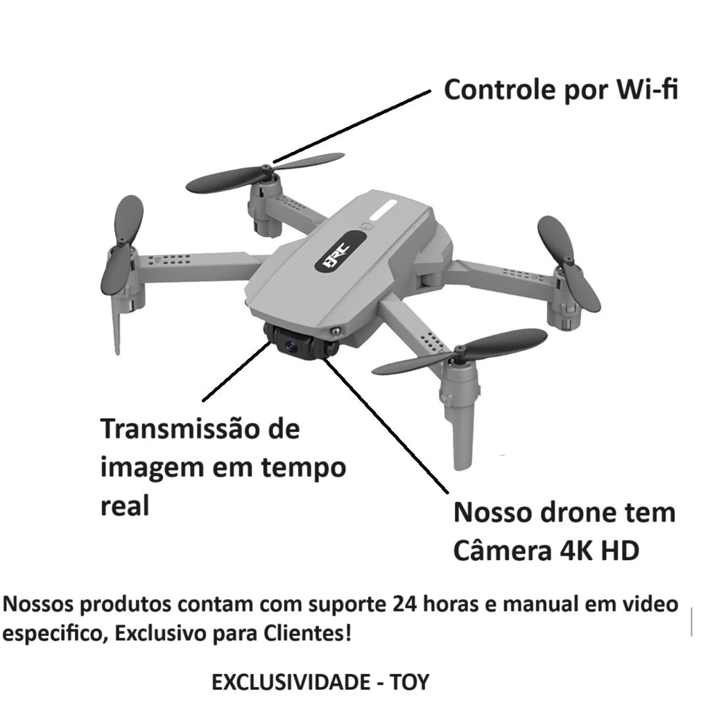Mini Drone E88 Câmera 4K HD Wi-Fi 2.4GHz Voo 360 Filmagem Fácil Manuseio Prati