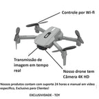 Mini Drone E88 Câmera 4K HD Wi-Fi 2.4GHz Voo 360 Filmagem Fácil Manuseio Prati