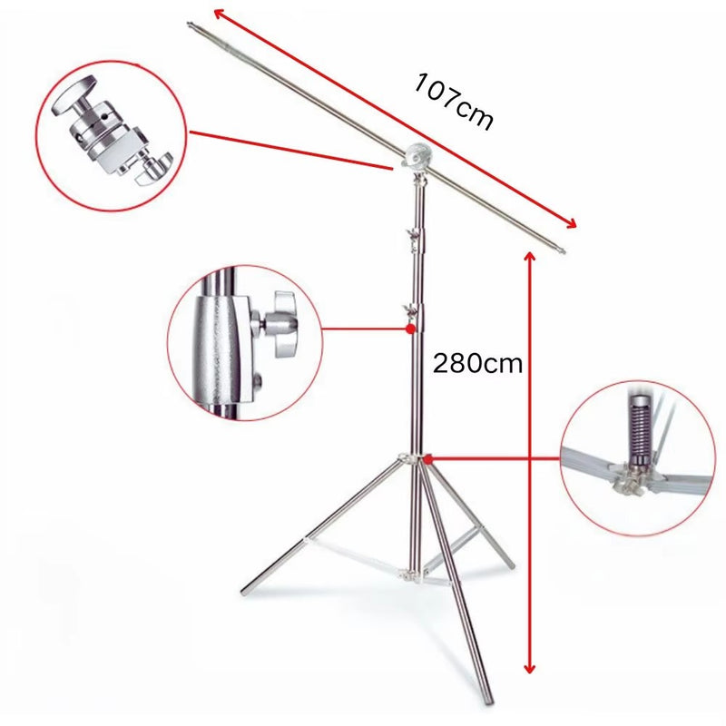 Tripé grande de aço inoxidável, 2,8m, suporte de luz dobrável, perna mágica