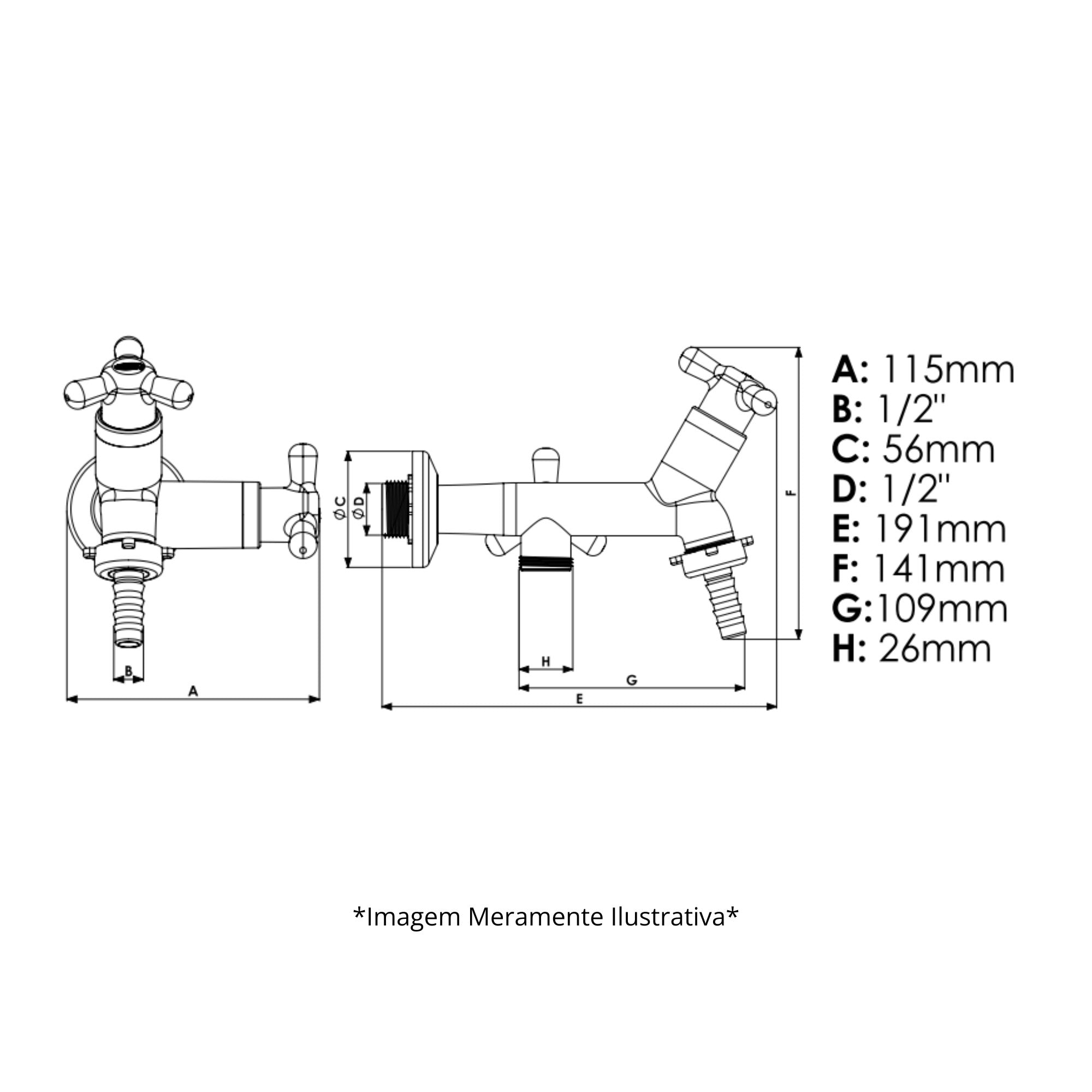 Torneira Tanque/Máquina Ándria Com Bitola 1/2" - 3/4" Preto/Cromado