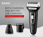 Kemei Multi funcional Impermeável 3-em-1 Beleza Set Faca Cabeça USB Barba Barbea