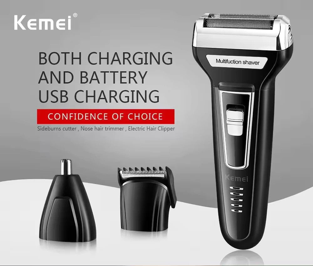 Kemei Multi funcional Impermeável 3-em-1 Beleza Set Faca Cabeça USB Barba Barbea