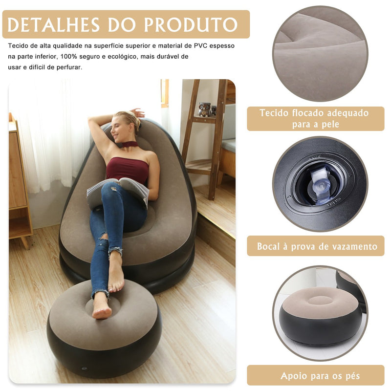 Sofá inflável, reclinável, adequado para almoço e descanso ao ar livre, com