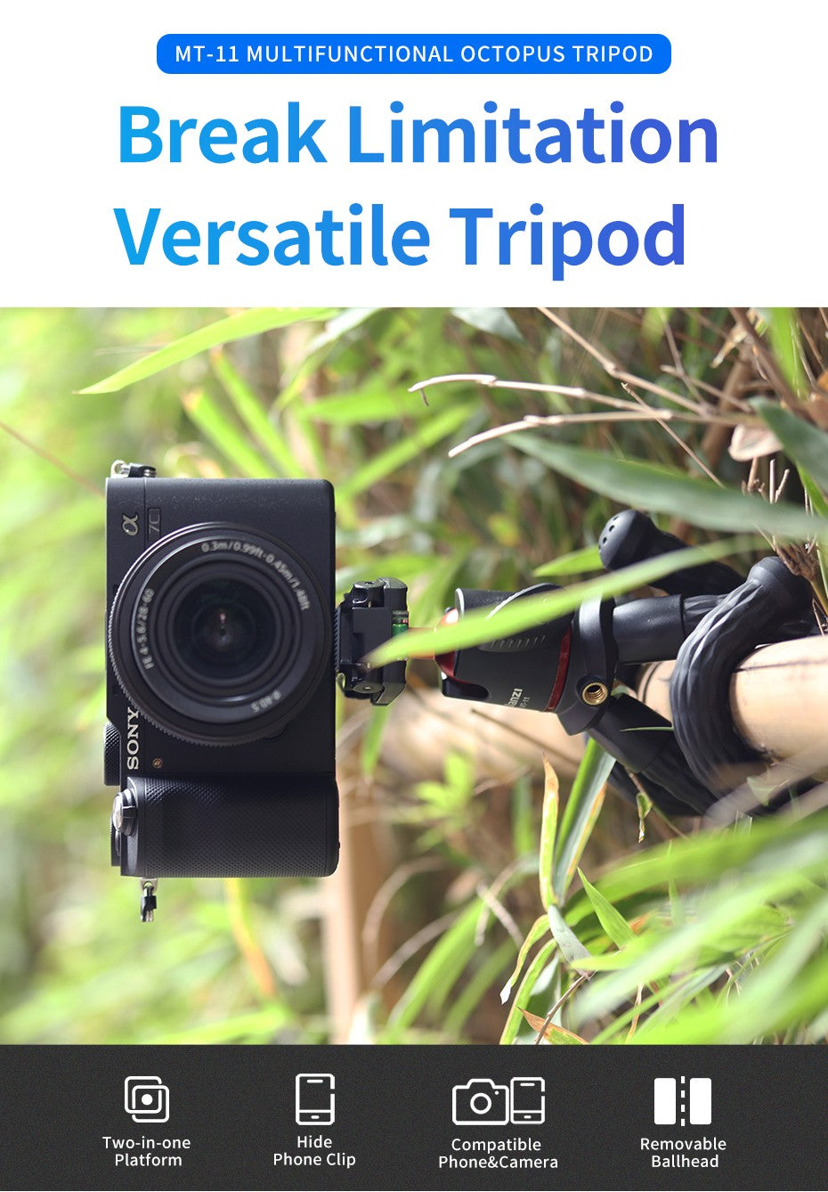 Ulanzi MT-11 polvo flexível mini tripé para gopro iphone smartphone dslr câme