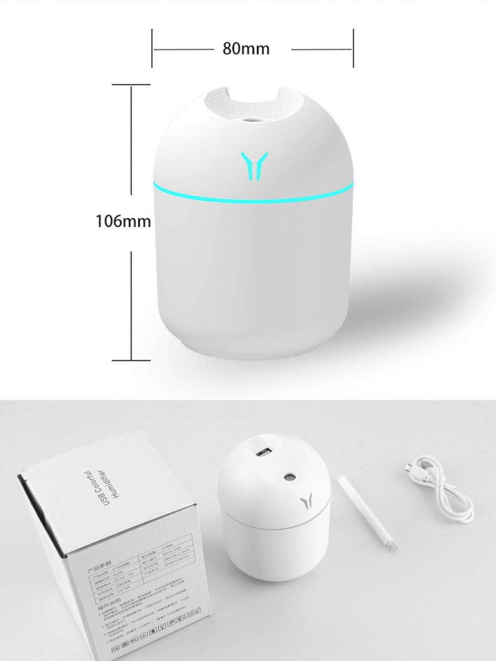 Mini Umidificador de Ar USB com Lâmpada LED Color, Difusor De Óleo Essencial,