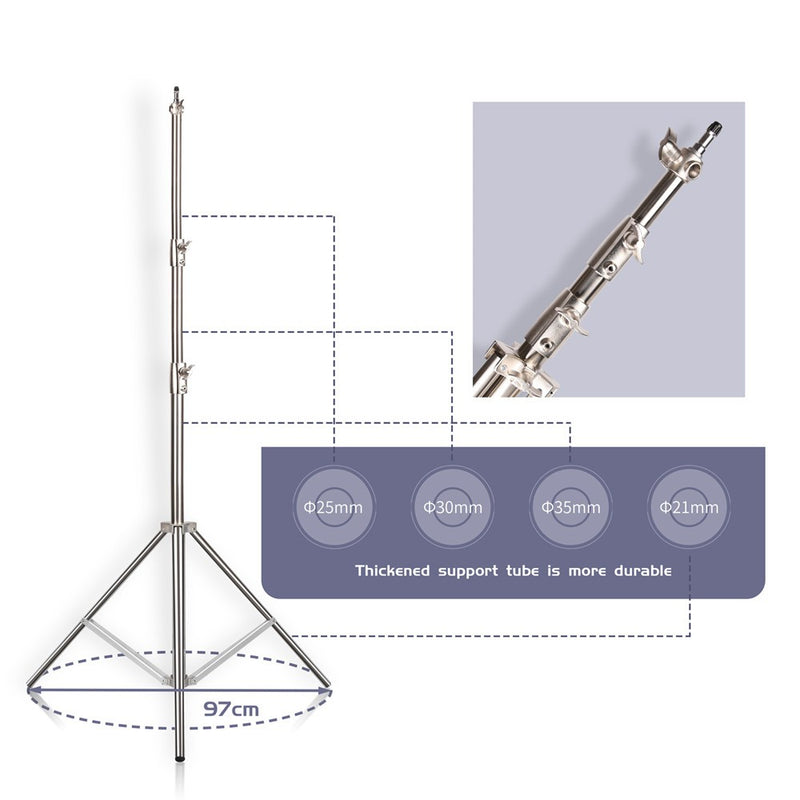 Tripé grande de aço inoxidável, 2,8m, suporte de luz dobrável, perna mágica