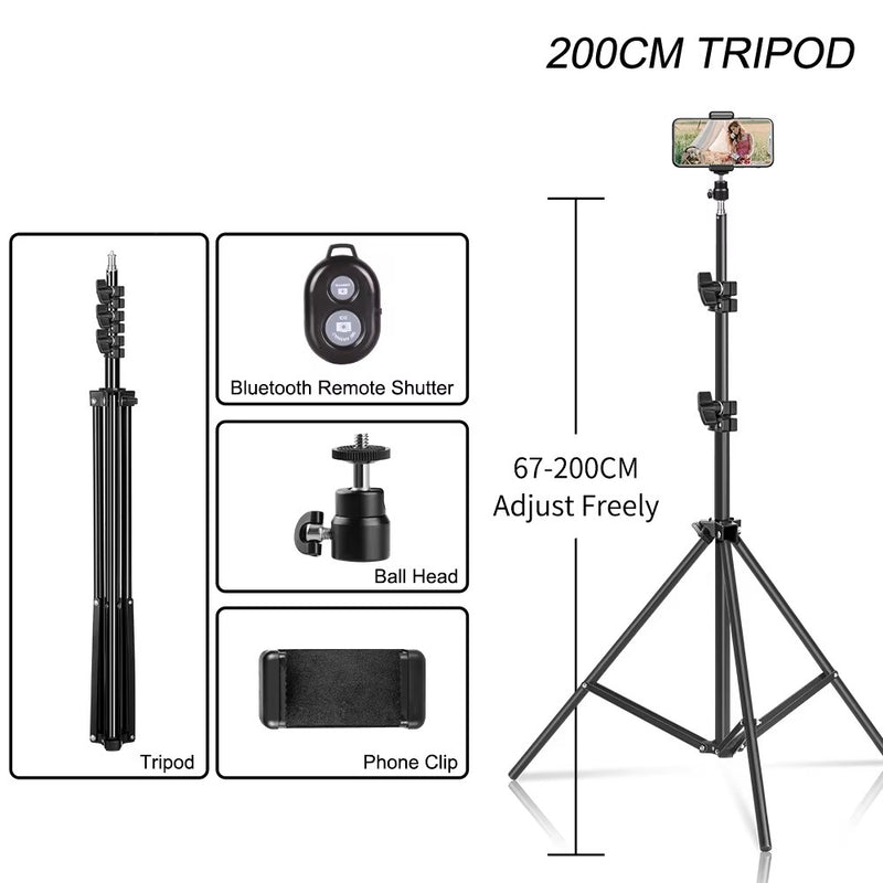 200CM Mobile Phone Live Suporte Foto Tripé Multi-Funcional Gravação de Vídeo