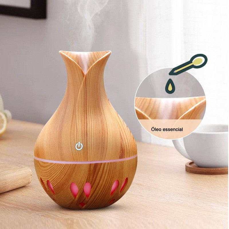 Mini Umidificador Aromatizador Vaso Ambientes USB Tipo Madeira UM036