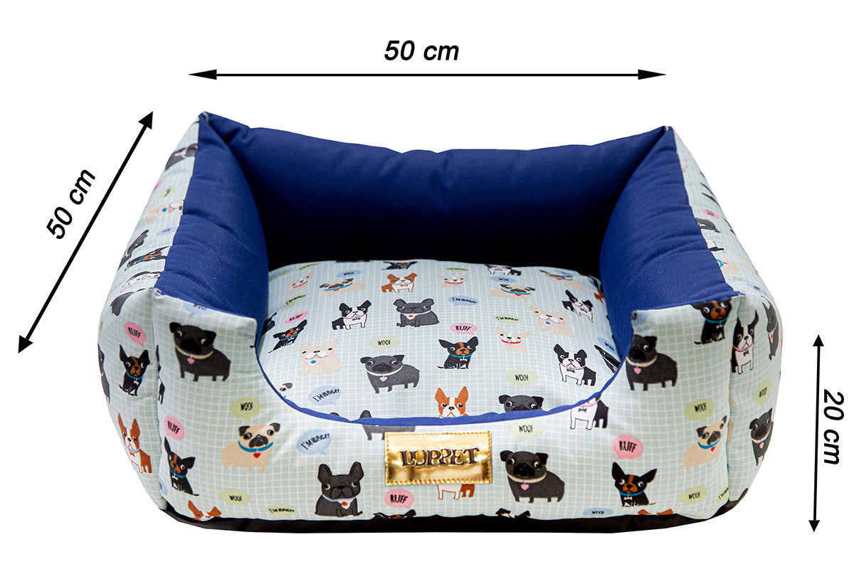 Cama para Cachorro Quadrada Impermeavel Luppet Azul Cachorrinho Tamanho:M