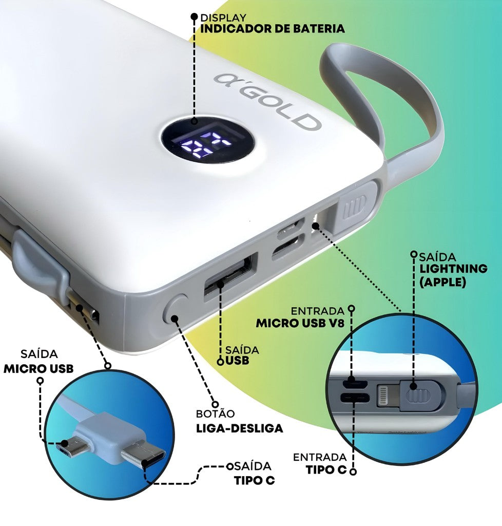 Carregador Portátil 4 Saídas 10000mAh 3.1A A'Gold BTE-09A